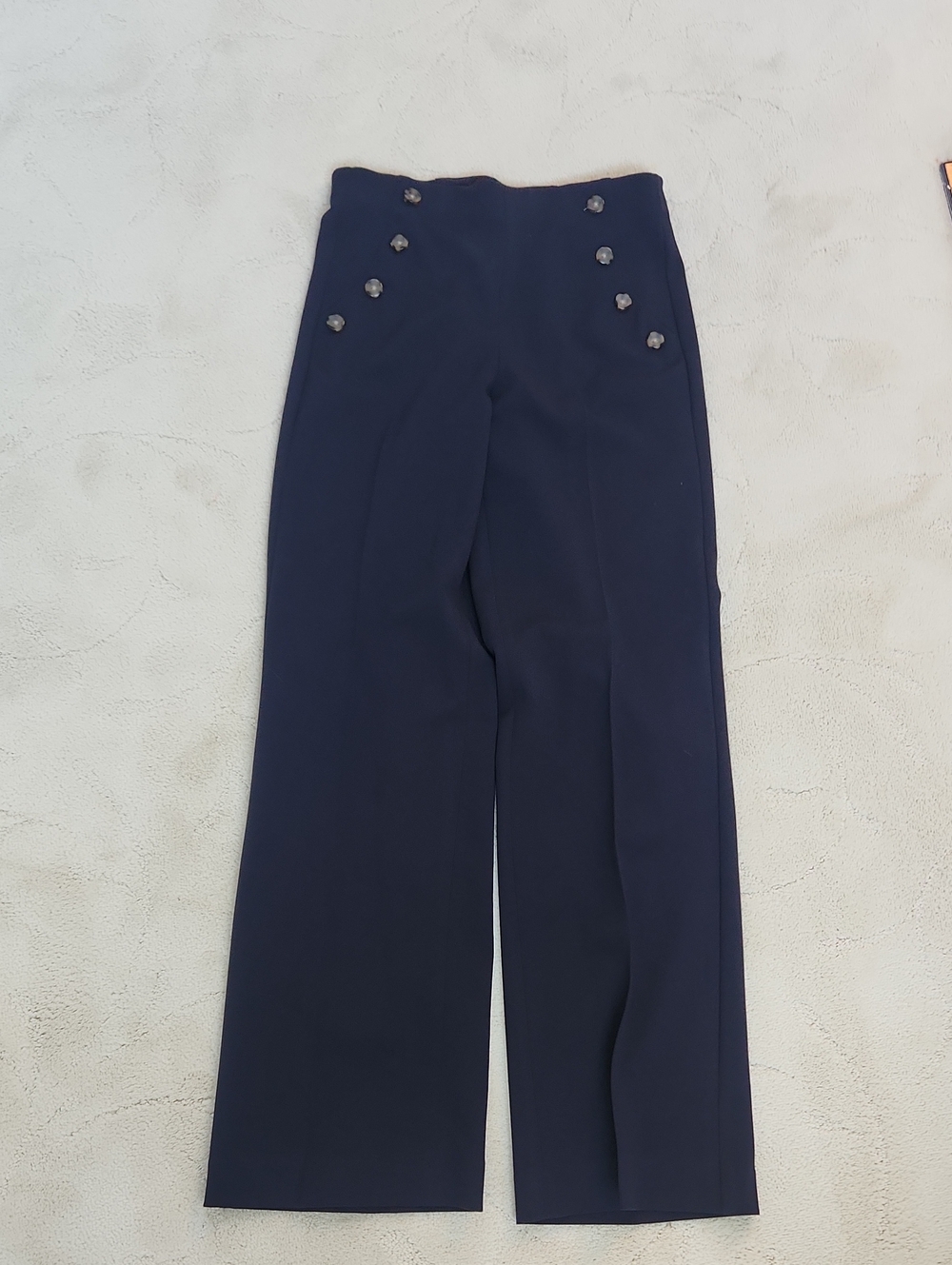 Express Navy High-Rise Wide-Leg Pants with Decorative Buttons